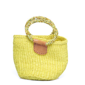 Kleine gelbe Handtasche mit Perlengriffe